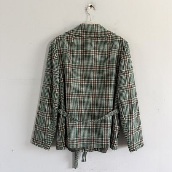 Vintage Pendleton Virgin Wool Plaid Green Red Belted Blazer Jacket - Picture 3 of 5